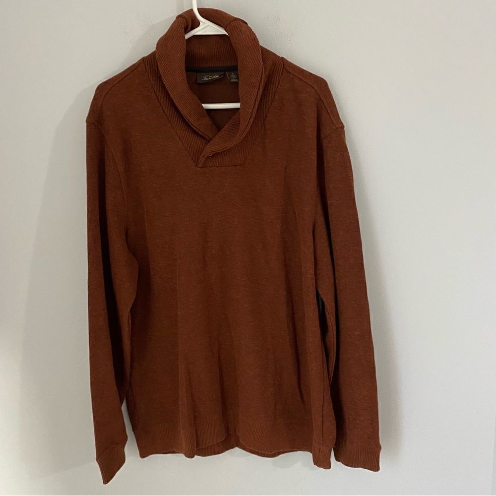 Tasso Elba Men’s Shawl Neck Ribbed Knit Cotton Blend Sweater size L Brown